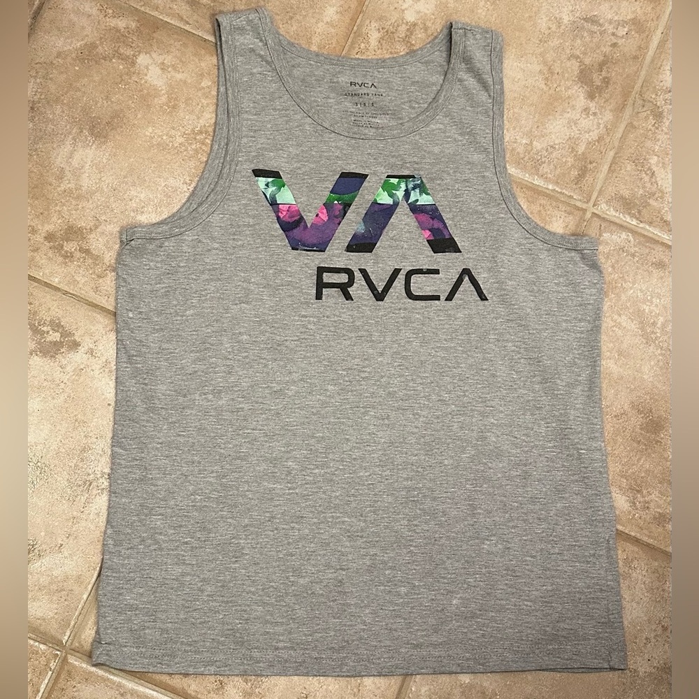 RVCA Gray Tank Top with Floral Logo